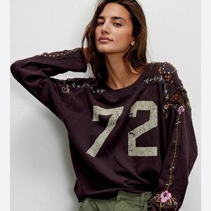Free People Lilith Floral Embroidered Graphic Tee Shirt Sz M Gently Loved